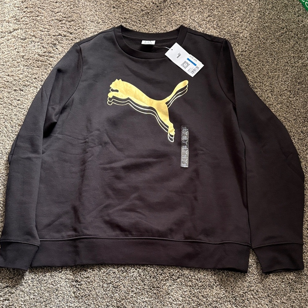 Puma women’s Black Crewneck Sweater with Gold Logo